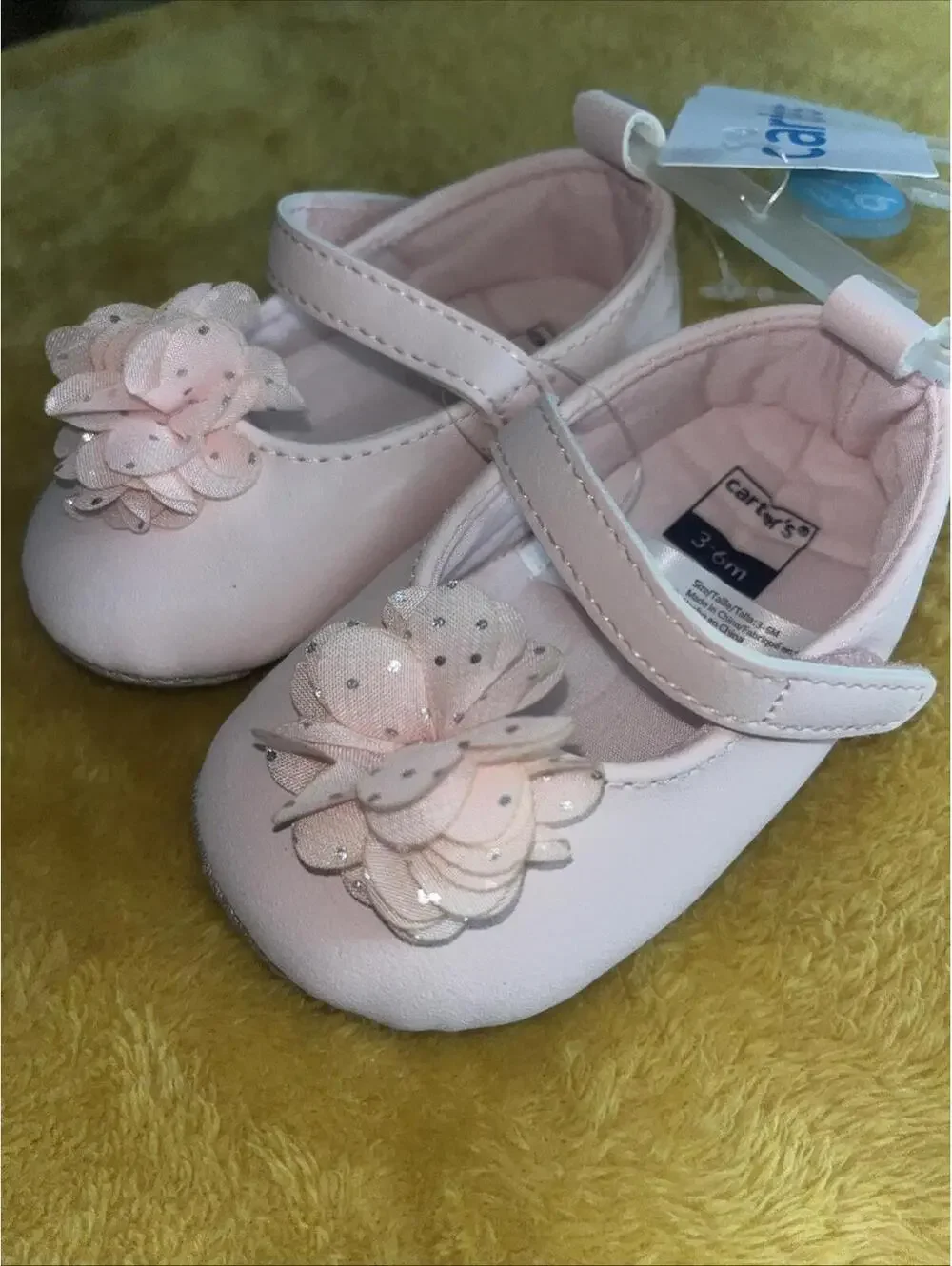 NWT Carters baby girl shoes pink with FLOWER and strap 3/6